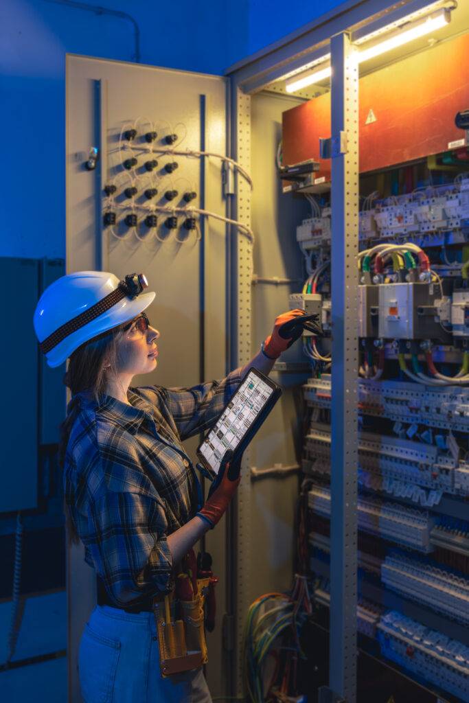 Electrician inspecting panel related to Commercial Electrical Contractor Rates Houston, TX